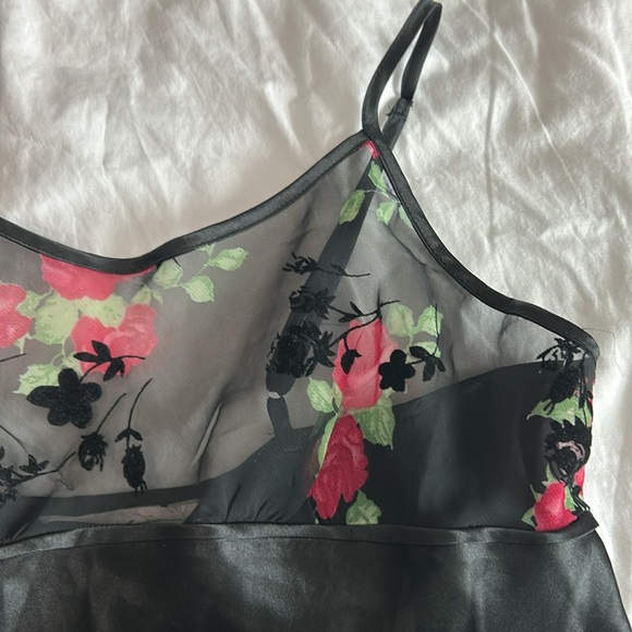 Y2K Black Floral Rose Lingerie Mini Slip Dress Women’s Size Medium - Picture 15 of 17